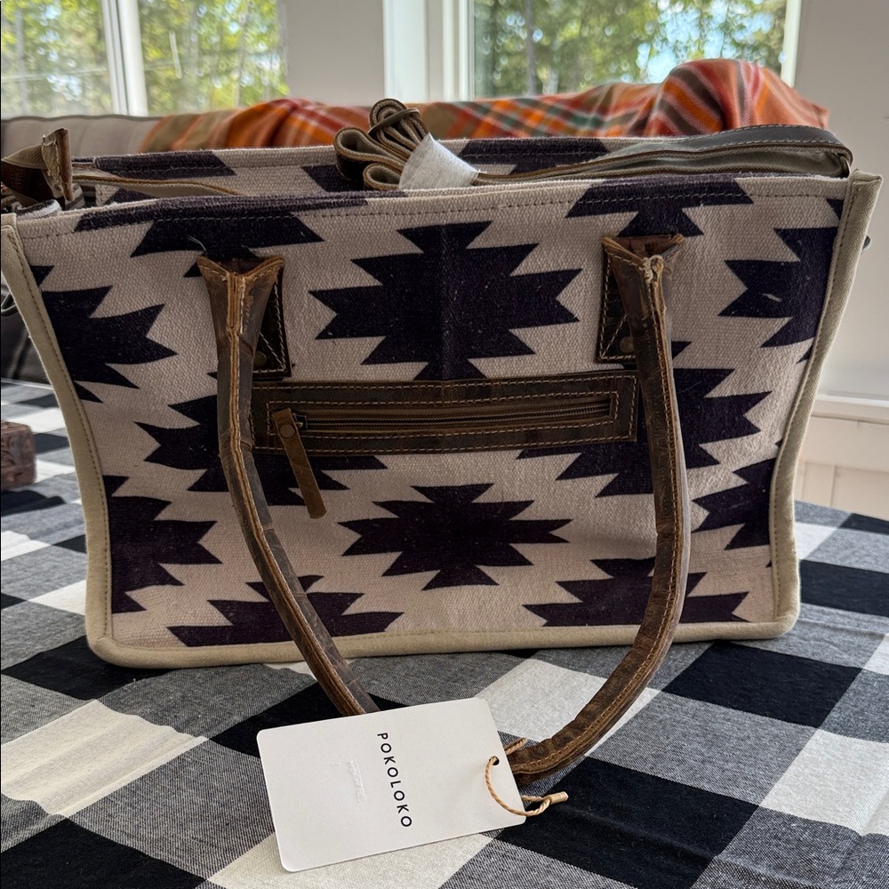 Women's Patterned Tote Bag - Navy and Cream